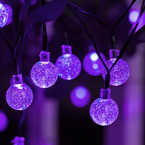 Solar Christmas Lights Outdoor Waterproof, 2 Pack 60 LED 36.5 FT Each, Crystal Globe Lights for Garden Yard Wedding Christmas Party Decor (Purple)