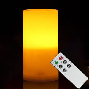 1 Waterproof Outdoor Flameless LED Pillar Candle with Remote Battery Operated Flickering Plastic Electric Decorative Light Set for Home Décor Garden Patio Decoration Party Wedding Supplies 3x6 Inches