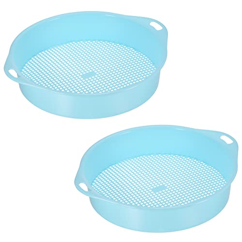 MECCANIXITY Garden Sifting Pan, Round Potting Sieve Plastic Mesh Filter Soil Screen Gardening Tool for Garden Yard, Blue 2 Pack