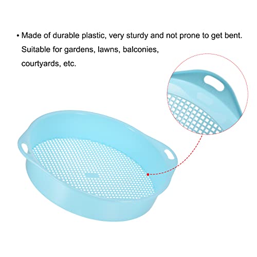 MECCANIXITY Garden Sifting Pan, Round Potting Sieve Plastic Mesh Filter Soil Screen Gardening Tool for Garden Yard, Blue 2 Pack