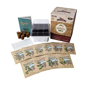 culinary herb garden starter kit – indoor herb garden kit complete w/ 10 varieties of non-gmo heirloom herb seeds with pellets and greenhouse, includes 64 page herb growing guide