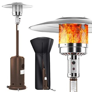 Patio Heater Propane with Cover - Outdoor Heaters For Patio Propane Heater Floor Standing with Wheels - Commercial Stainless Steel Gas Space Heaters for Outside Tent Camping, Porch, Pool and Garden