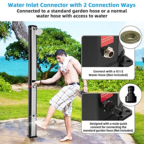 Giantex 7.2 FT 10 Gallon 2-Section Solar-Heated Outdoor Shower, Pool Shower W/Free-Rotating Shower Head, Foot Tap Spigot, Faucet, Temperature and Pressure Adjustment for Backyard, Garden, Beach Spa