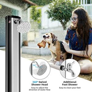 Giantex 7.2 FT 10 Gallon 2-Section Solar-Heated Outdoor Shower, Pool Shower W/Free-Rotating Shower Head, Foot Tap Spigot, Faucet, Temperature and Pressure Adjustment for Backyard, Garden, Beach Spa