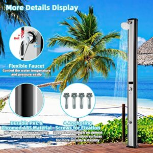 Giantex 7.2 FT 10 Gallon 2-Section Solar-Heated Outdoor Shower, Pool Shower W/Free-Rotating Shower Head, Foot Tap Spigot, Faucet, Temperature and Pressure Adjustment for Backyard, Garden, Beach Spa