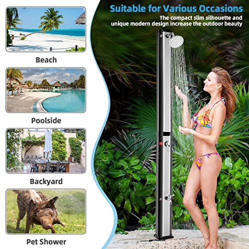 Giantex 7.2 FT 10 Gallon 2-Section Solar-Heated Outdoor Shower, Pool Shower W/Free-Rotating Shower Head, Foot Tap Spigot, Faucet, Temperature and Pressure Adjustment for Backyard, Garden, Beach Spa