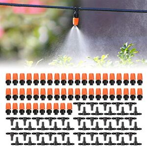 subclap 100pcs(50pairs) drip irrigation kits adjustable misting drippers tubing connecter irrigation sprinklers head watering system for garden,lawn, farm, vegetable garden