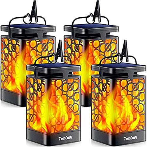 TomCare Solar Lights Upgraded Solar Lantern Flickering Flame Outdoor Hanging Lantern Decorative Lighting Solar Powered Waterproof LED Flame Umbrella Lights for Patio Garden Deck Yard, 4 Pack