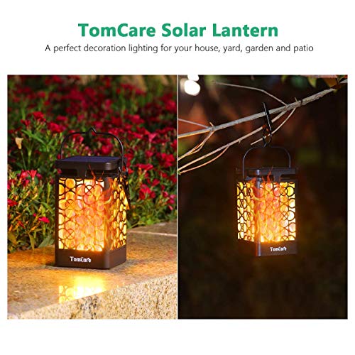 TomCare Solar Lights Upgraded Solar Lantern Flickering Flame Outdoor Hanging Lantern Decorative Lighting Solar Powered Waterproof LED Flame Umbrella Lights for Patio Garden Deck Yard, 4 Pack