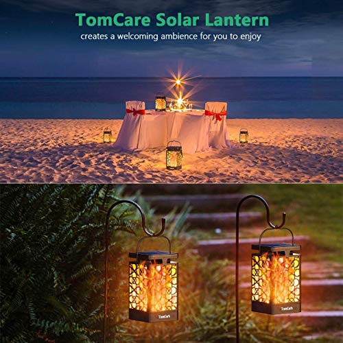 TomCare Solar Lights Upgraded Solar Lantern Flickering Flame Outdoor Hanging Lantern Decorative Lighting Solar Powered Waterproof LED Flame Umbrella Lights for Patio Garden Deck Yard, 4 Pack