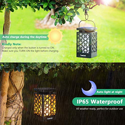 TomCare Solar Lights Upgraded Solar Lantern Flickering Flame Outdoor Hanging Lantern Decorative Lighting Solar Powered Waterproof LED Flame Umbrella Lights for Patio Garden Deck Yard, 4 Pack