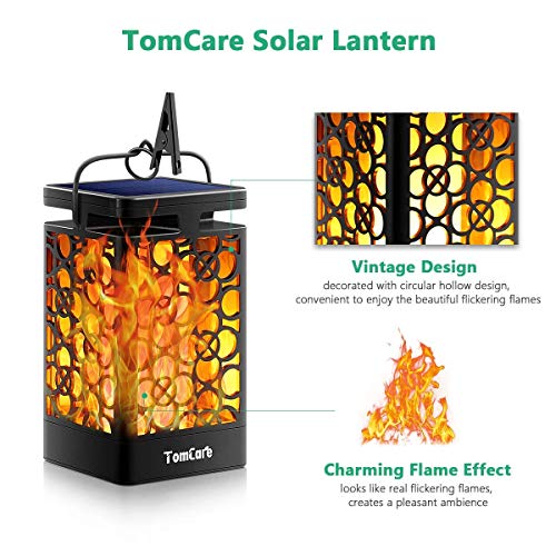 TomCare Solar Lights Upgraded Solar Lantern Flickering Flame Outdoor Hanging Lantern Decorative Lighting Solar Powered Waterproof LED Flame Umbrella Lights for Patio Garden Deck Yard, 4 Pack