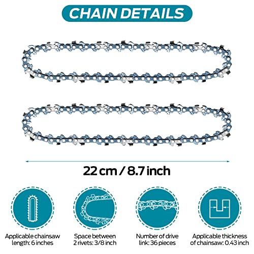 RLSOO Mini Chainsaw Chain Replacement 6 Inch for Cordless Electric Chainsaw Blade 6 Inch Handheld Chain Saw Pruning Shears for Tree Branches, Courtyard, Household and Garden (Only 2*Chains)