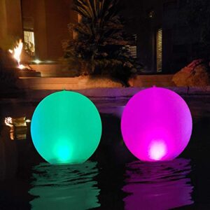 floating pool lights inflatable waterproof ip68 solar glow globe,14” outdoor pool ball lamp 4 color changing led night light, party decor for swimming pool,beach,garden,backyard,lawn,pathway – 2 pcs