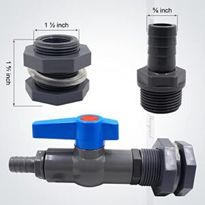 Horiznext rain Barrel Spigot 1 inch PVC Bulkhead Adapter 1" Blue Switch Valve 5/8 Plastic Barb Fitting Garden kit, for 5/2.5/50/55/100 Gallon Water Tank Pool Fish Pond Aquarium Bathtub Drain.