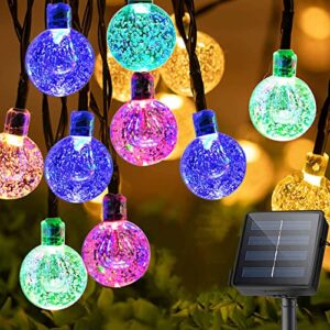 sunlisky solar string lights outdoor 24.6 ft 50 led crystal globe light with 8 lighting modes,waterproof solar powered patio lights for garden yard porch balcony home party decor (multicolor)