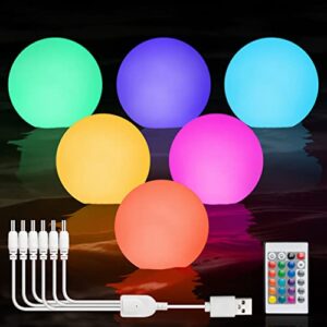 floating pool lights rechargeable: 6pack pool led ball lights with remote, ip68 waterproof, 3in color changing glow orb night lights, bathtub pond accessories, party garden, yard, christmas decoration