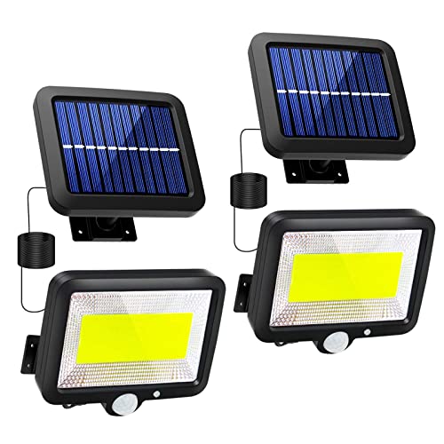 Solar Outdoor Lights Motion Sensor Waterproof LED Solar Flood Lights 2 Pack Solar Powered Security Light Outside Luces Solares Para Exteriores with 3 Lighting Mode 16.4Ft Cable for Yard Garden Garage