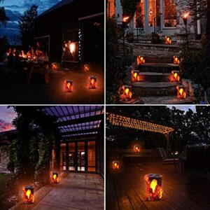 Panamalar Solar Lights Outdoor Stump Flickering Flame Lights, Solar Lanterns Waterproof Outdoor Decorative Lantern Light for Garden Patio Pathway Yard-(2PCS)