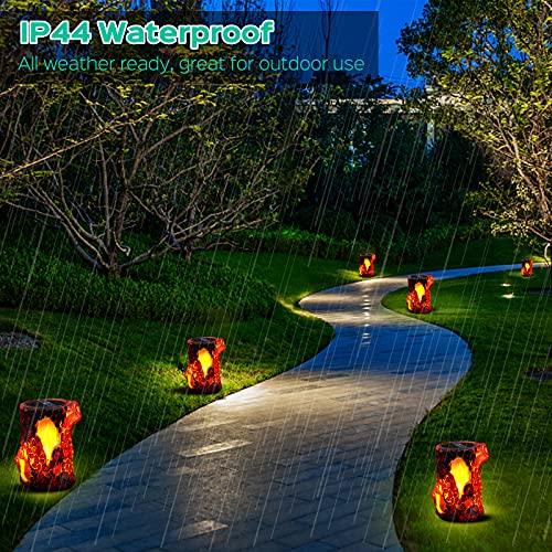 Panamalar Solar Lights Outdoor Stump Flickering Flame Lights, Solar Lanterns Waterproof Outdoor Decorative Lantern Light for Garden Patio Pathway Yard-(2PCS)