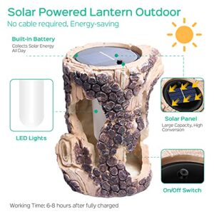 Panamalar Solar Lights Outdoor Stump Flickering Flame Lights, Solar Lanterns Waterproof Outdoor Decorative Lantern Light for Garden Patio Pathway Yard-(2PCS)