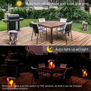 Panamalar Solar Lights Outdoor Stump Flickering Flame Lights, Solar Lanterns Waterproof Outdoor Decorative Lantern Light for Garden Patio Pathway Yard-(2PCS)