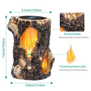 Panamalar Solar Lights Outdoor Stump Flickering Flame Lights, Solar Lanterns Waterproof Outdoor Decorative Lantern Light for Garden Patio Pathway Yard-(2PCS)