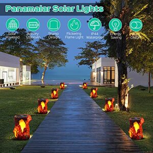 Panamalar Solar Lights Outdoor Stump Flickering Flame Lights, Solar Lanterns Waterproof Outdoor Decorative Lantern Light for Garden Patio Pathway Yard-(2PCS)