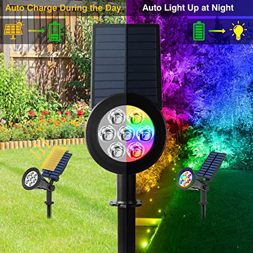 T-SUN Solar Spotlights, Color Changing 7 LED Waterproof Solar Garden Lights, Auto ON/OFF Adjustable Landscape Spot Lights, 2-IN-1 Solar Wall lights for Patio, Yard, Garden, Driveway, Pool Area(2 Pack)