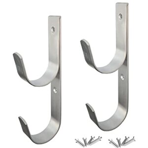 2 pcs set wide pool pole hangers heavy duty silver aluminium holder hooks with screws perfect hook holders for swimming pool,telescopic poles,skimmers,nets brushes,vacuum hose,garden equipment etc