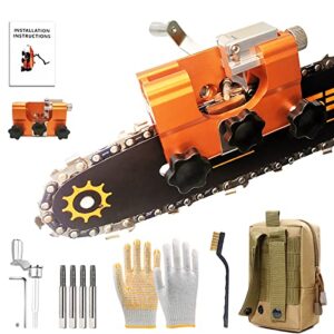 【latest】chainsaw sharpener, hand-crank chain saw sharpener tool with 4 pcs carbide, portable chainsaw chain sharpening jig kit with carrying bag & cleaning wire brush, for lumberjack & garden worker