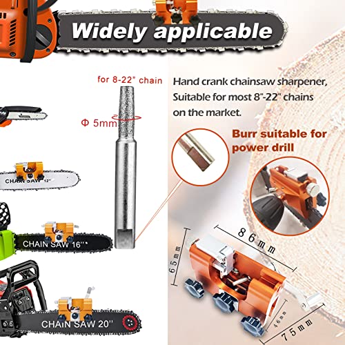 【Latest】Chainsaw Sharpener, Hand-Crank Chain Saw Sharpener Tool with 4 Pcs Carbide, Portable Chainsaw Chain Sharpening Jig Kit with Carrying Bag & Cleaning Wire Brush, for Lumberjack & Garden Worker