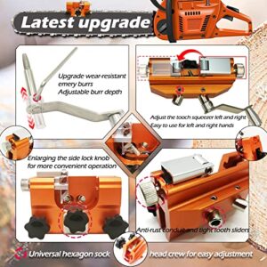 【Latest】Chainsaw Sharpener, Hand-Crank Chain Saw Sharpener Tool with 4 Pcs Carbide, Portable Chainsaw Chain Sharpening Jig Kit with Carrying Bag & Cleaning Wire Brush, for Lumberjack & Garden Worker