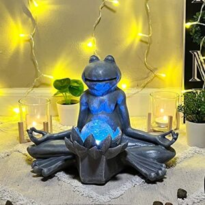 Palen-T Meditation Frog Statue | Frog Garden Decor, Solar Lotus Light for Indoor Outdoor | Yoga Frog Figurine | Spiritual Zen Gifts - Resin Material