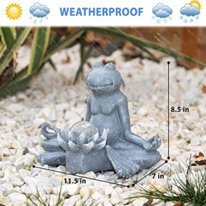 Palen-T Meditation Frog Statue | Frog Garden Decor, Solar Lotus Light for Indoor Outdoor | Yoga Frog Figurine | Spiritual Zen Gifts - Resin Material