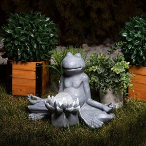 Palen-T Meditation Frog Statue | Frog Garden Decor, Solar Lotus Light for Indoor Outdoor | Yoga Frog Figurine | Spiritual Zen Gifts - Resin Material