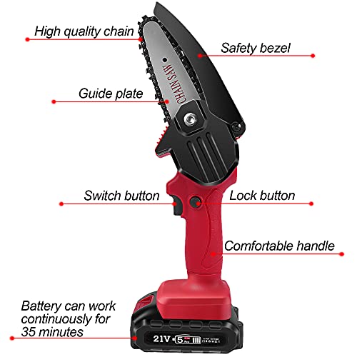 Mini Chainsaw, Cordless Portable Electric Chainsaw with 2 Battery and Chain, 4-Inch Handheld Pruning Shears Chainsaw for Tree Branch Wood Cutting