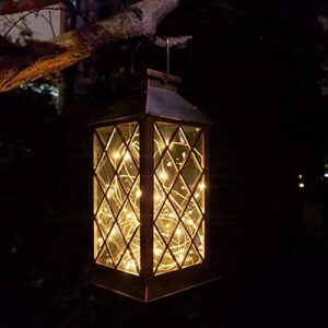 solar lantern outdoor, hanging solar light with 30 led fairy string lights and handle, waterproof decorative landscape lamp for table garden patio yard (yellow)