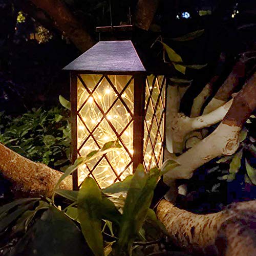 Solar Lantern Outdoor, Hanging Solar Light with 30 LED Fairy String Lights and Handle, Waterproof Decorative Landscape Lamp for Table Garden Patio Yard (Yellow)