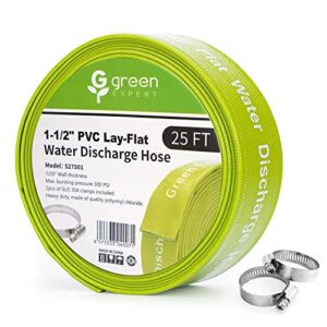 green expert 1-1/2″ id pvc lay-flat water discharge hose sump pump draining accessories heavy duty pool backwash hose great for water disposal from pools garden pond hot tub 25ft length