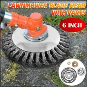 Unbreakable Lawn Mower Blade Head, Grass Strimmer Head Trimmer Brush, Steel Wire Wheel Garden Weed Trimmer, Weed Eater Head Grass Cutter,Lawn Mower Cleaning Tool (6'')