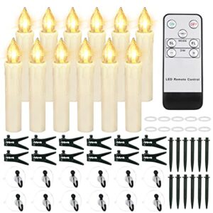 fpoo 12 pcs flameless flickering window candles with timer & remote, battery operated led taper christmas tree candles lights with clips and suction cups for home, garden, holiday decorations
