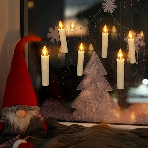 FPOO 12 PCS Flameless Flickering Window Candles with Timer & Remote, Battery Operated LED Taper Christmas Tree Candles Lights with Clips and Suction Cups for Home, Garden, Holiday Decorations