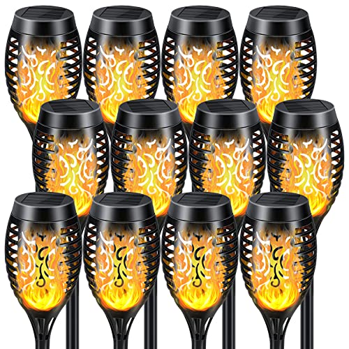 SHEDALED Solar Lights Outdoor 12 Pack, Solar Torch Light with Flickering Flame, Waterproof Outdoor Lighting Solar Powered Pathway Lights, Decoration Lighting for Garden Yard Patio, Auto On/Off