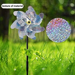 10 PCS Reflective Pinwheels with Stakes, Extra Sparkly Pin Wheel for Garden Yard Decor, Bird and Animal Deterrent Device to Scare Birds Away from Patio Farm