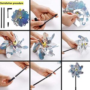 10 PCS Reflective Pinwheels with Stakes, Extra Sparkly Pin Wheel for Garden Yard Decor, Bird and Animal Deterrent Device to Scare Birds Away from Patio Farm