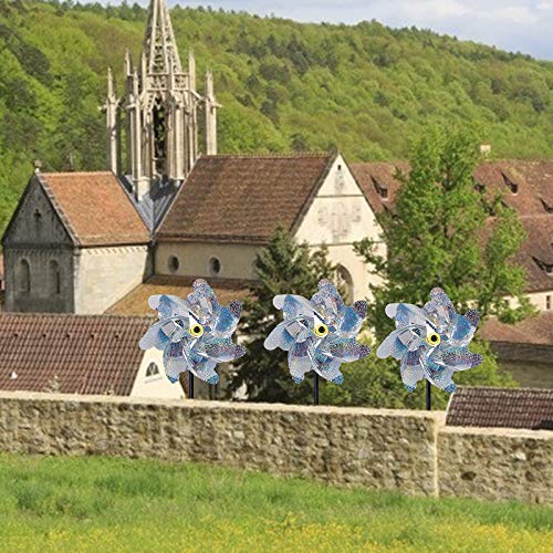 10 PCS Reflective Pinwheels with Stakes, Extra Sparkly Pin Wheel for Garden Yard Decor, Bird and Animal Deterrent Device to Scare Birds Away from Patio Farm