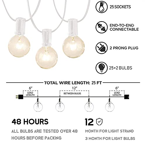 Afirst Outdoor String Lights 25FT Patio String Lights with 27 Edison Bulbs UL Listed Incandescent String Lights Garden/Backyard Party/Wedding Indoor String Lights-White Cord
