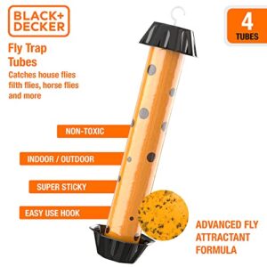 BLACK+DECKER Fly Traps Outdoor & Fly Trap Tubes for Indoors- Hanging Fly Sticky Trap Sticks for Catching House Flies, Horse Flies, Gnats, Mosquitoes & Other Insects- Pre-Baited, 4 Pack