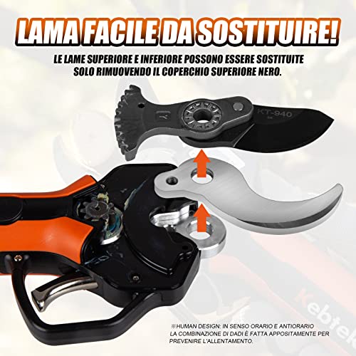 Cordless Electric Pruning Shears 40MM, Kebtek Professional Pruning Shears Battery Powered 18V Brushless Motor 2Pack 2AH Rechargeable Lithium Battery-LCD Display Screen (KT940)